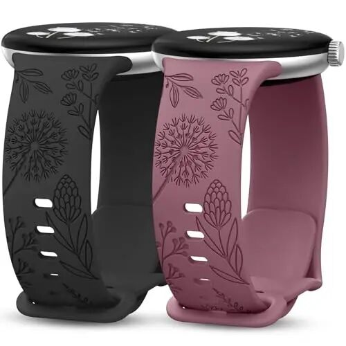 Minyee 2 dona gul naqshli tasma Google Pixel Watch 3 41mm/2/1 tasma ayollar uchun mos, yoqimli yumshoq silikon gulli sport tasmalar - MINYEE