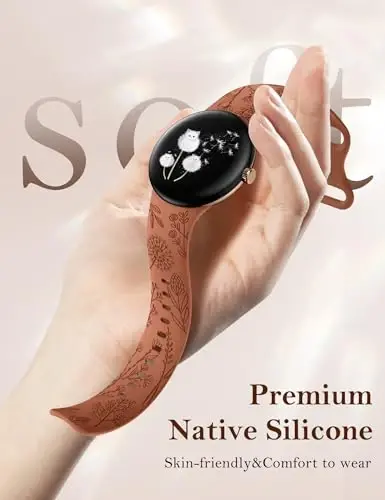 Minyee 2 dona gul naqshli tasmalar Google Pixel Watch 3 41mm/2/1 Band ayollar uchun mos, chiroyli yumshoq silikon gul sport tasmalar - 3