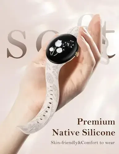 Minyee 2 dona gul naqshli tasmalar Google Pixel Watch 3 41mm/2/1 bilaguzuk ayollar uchun mos keladi, yoqimli yumshoq silikon gul sport tasmalar - 3