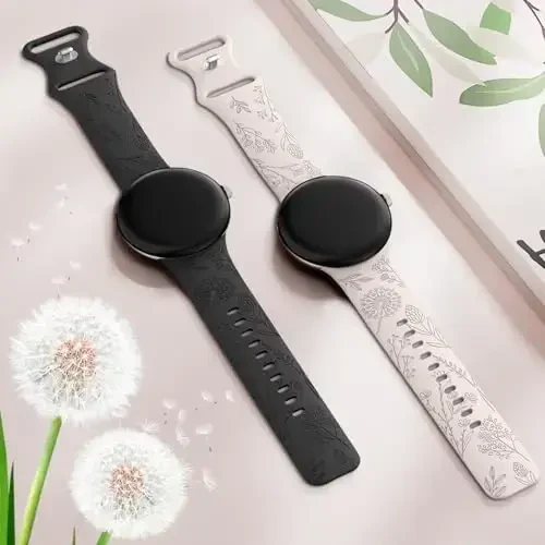 Minyee 2 dona gul naqshli tasmalar Google Pixel Watch 3 41mm/2/1 bilaguzuk ayollar uchun mos keladi, yoqimli yumshoq silikon gul sport tasmalar - 4