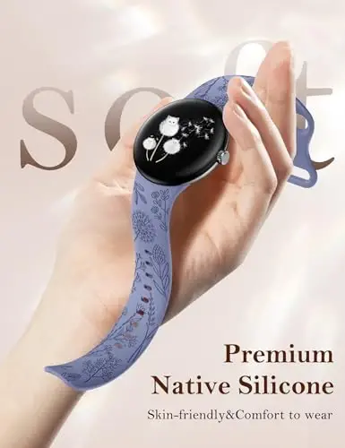 Minyee 2 dona gul naqshli tasmalar Google Pixel Watch 3 41mm/2/1 bilaguzuk ayollar uchun, yoqimli yumshoq silikon gul sport tasmalar - 3