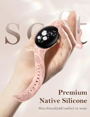 Minyee 2 dona gul naqshli tasmalar Google Pixel Watch 3 41mm/2/1 tasmali ayollar uchun mos keladi, yoqimli yumshoq silikon gulli sport tasmalar - 9