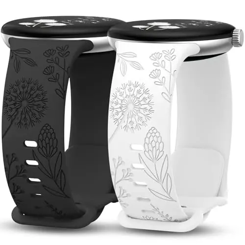 Minyee 2 dona gul naqshli tasmalar Google Pixel Watch 3 41mm/2/1 tasmali ayollar uchun mos, yoqimli yumshoq silikon gul sport tasmalar - MINYEE
