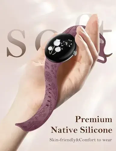 Minyee 2 dona gul naqshli tasmalar Google Pixel Watch 3 41mm/2/1 tasmali ayollar uchun mos, yoqimli yumshoq silikon gul sport tasmalar - 3