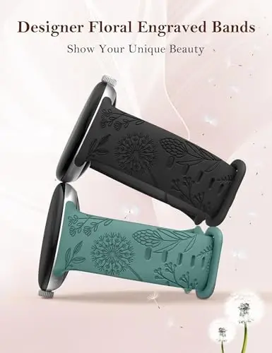 Minyee 2 dona gul naqshli tasmalar Google Pixel Watch 3 41mm/2/1 tasmali ayollar uchun mos, yoqimli yumshoq silikon gulli sport tasmalar - 2