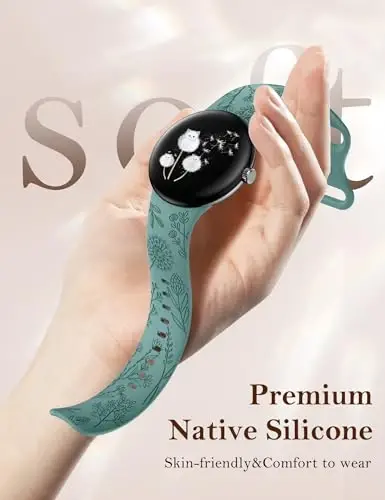 Minyee 2 dona gul naqshli tasmalar Google Pixel Watch 3 41mm/2/1 tasmali ayollar uchun mos, yoqimli yumshoq silikon gulli sport tasmalar - 3