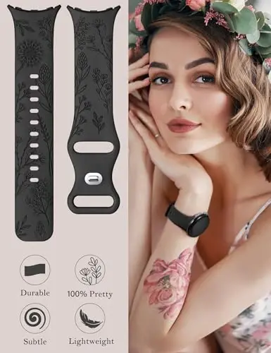 Minyee 2 Packs Floral Engraved Bands Compatible with Google Pixel Watch 3 41mm/2/1 Band Women, Cute Soft Silicone Flower Sport Straps - 5