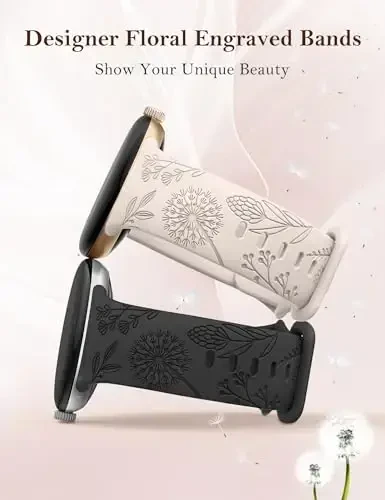 Minyee 2 Packs Floral Engraved Bands Compatible with Google Pixel Watch 3 41mm/2/1 Band Women, Cute Soft Silicone Flower Sport Straps - 2