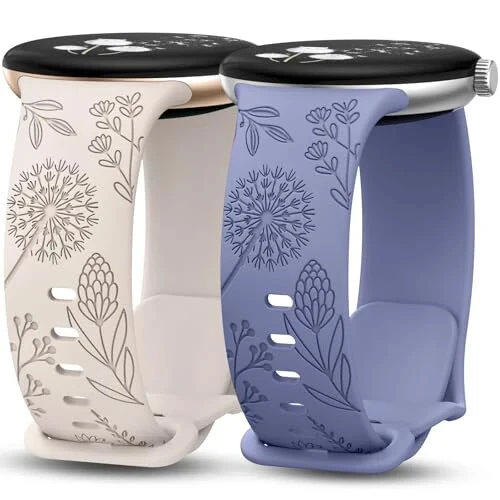 Minyee 2 ta Floral Engraved Bands Google Pixel Watch 3/4 bilan mos keladi, ayollar uchun yoqimli yumshoq silikon gul sportli bezakli tasmalar. - Minyee
