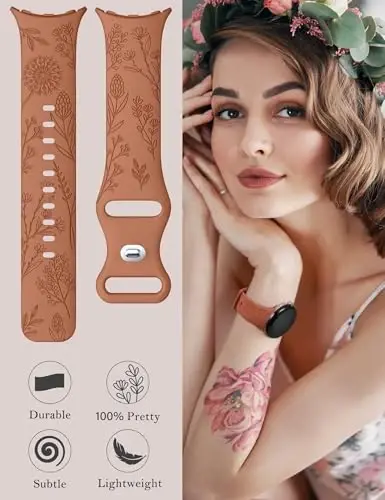 Minyee 2 Packs Floral Engraved Bands Compatible with Google Pixel Watch 4/3 41mm/Pixel Watch 2/1 Band Women, Cute Soft Silicone Flower Sport Fancy Straps - 5