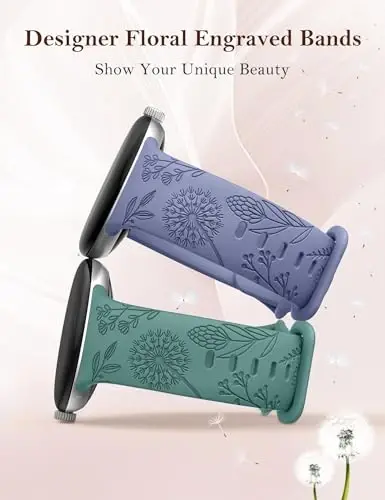 Minyee 2 Packs Floral Engraved Bands Compatible with Google Pixel Watch 4/3 41mm/Pixel Watch 2/1 Band Women, Cute Soft Silicone Flower Sport Fancy Straps - MODAZONE (1)