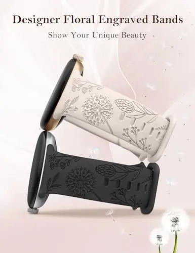 Minyee 2 Packs Floral Engraved Bands Compatible with Google Pixel Watch 3 41mm/2/1 Band Women, Cute Soft Silicone Flower Sport Straps - MODAZONE (1)