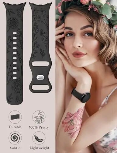 Minyee 2 Packs Floral Engraved Bands Compatible with Google Pixel Watch 3 41mm/2/1 Band Women, Cute Soft Silicone Flower Sport Straps - 11