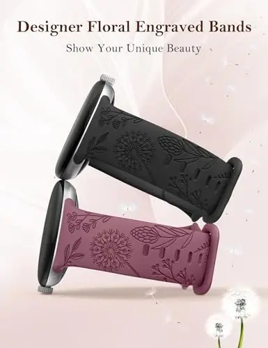 Minyee 2 Packs Floral Engraved Bands Compatible with Google Pixel Watch 3 41mm/2/1 Band Women, Cute Soft Silicone Flower Sport Straps - MODAZONE (1)