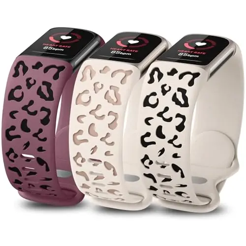 Minyee 3 dona Leopard naqshli tasma Fitbit Charge 6 Bands/Fitbit Charge 5 Bands Women bilan mos keladi, ikki rangli Gepard yumshoq silikon sport dizaynerlik yozgi almashtirish bilaguzuk tasmasi Charge 6/5 uchun 