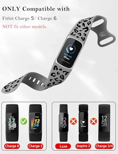 Minyee 3 dona Leopard naqshli tasma Fitbit Charge 6 bilan mos keladi / Fitbit Charge 5 tasmalar Ayollar, Ikki rangli cheetah yumshoq silikon sport dizaynerining yozgi o'rnini bosuvchi bilaguzuk Charge 6/5 uchun - 3
