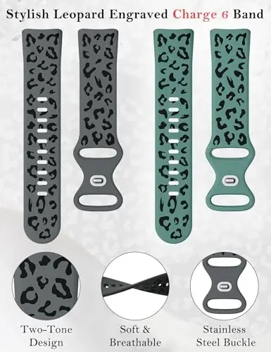 Minyee 3 dona Leopard naqshli tasma Fitbit Charge 6 bilan mos keladi / Fitbit Charge 5 tasmalar ayollar uchun, ikki rangli cheetah yumshoq silikon sport dizaynerlik yozgi almashtirish bilaguzuk tasmasi Charge 6/5 uchun - 5