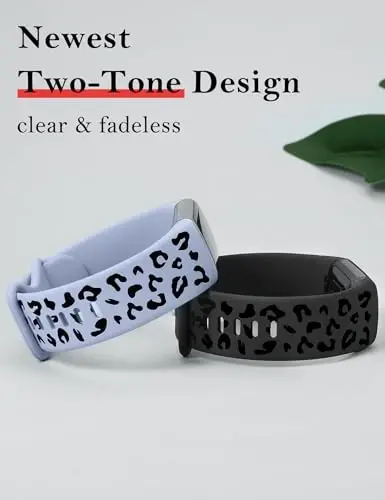 Minyee 3 dona Leopard naqshli tasma Fitbit Charge 6 tasmalariga mos keladi/Fitbit Charge 5 tasmalar ayollar uchun, ikki rangli gepard yumshoq silikon sport dizaynerlik yozgi almashtirish bilaguzuk tasmasi Charge 6/5 uchun - 4
