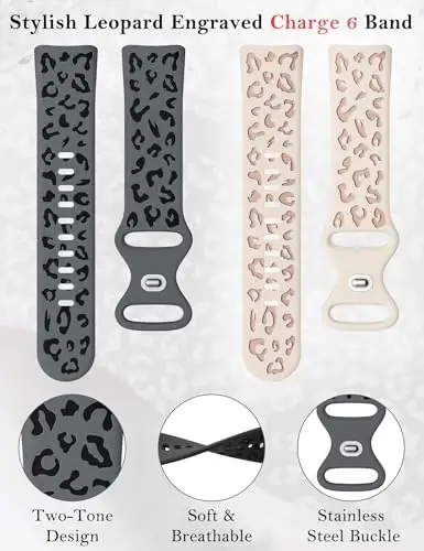 Minyee 3 dona Leopard naqshli tasma Fitbit Charge 6 tasmalariga/Fitbit Charge 5 tasmalariga mos keladi, ayollar uchun ikki tonli qoplon yumshoq silikon sport dizaynerlik yozgi almashtiriladigan bilak tasmasi Charge 6/5 uchun - 5