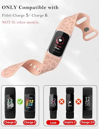 Minyee 3 dona Leopard naqshli tasma Fitbit Charge 6/Fitbit Charge 5 tasmalariga mos keladi, ikki rangli cheetah yumshoq silikon sport dizaynerlik yozgi almashtirish bilaguzuk tasmasi Charge 6/5 uchun - 3