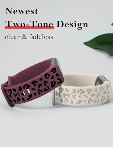 Minyee 3 dona Leopard naqshli tasma Fitbit Charge 6/Fitbit Charge 5 tasmalariga mos keladi, ikki rangli cheetah yumshoq silikon sport dizaynerlik yozgi almashtirish bilaguzuk tasmasi Charge 6/5 uchun - 4