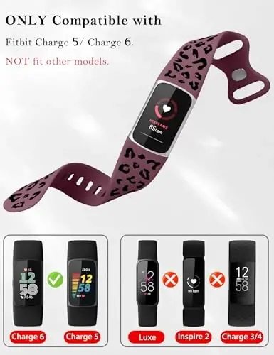 Minyee 3 Packs Leopard Engraved Band Compatible with Fitbit Charge 6 Bands/Fitbit Charge 5 Bands Women, Two-Tone Cheetah Soft Silicone Sport Designer Summer Replacement Wristband Strap for Charge 6/5 - 3