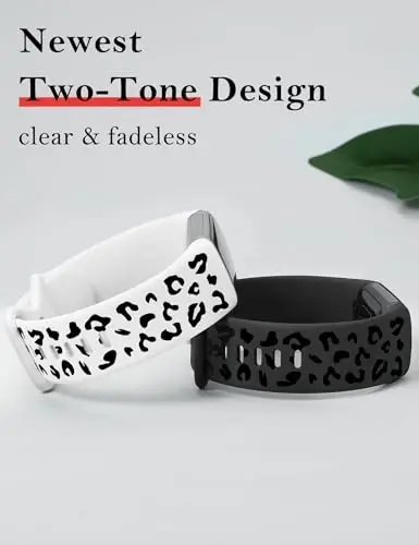Minyee 3 Packs Leopard Engraved Band Compatible with Fitbit Charge 6 Bands/Fitbit Charge 5 Bands Women, Two-Tone Cheetah Soft Silicone Sport Designer Summer Replacement Wristband Strap for Charge 6/5 - 4