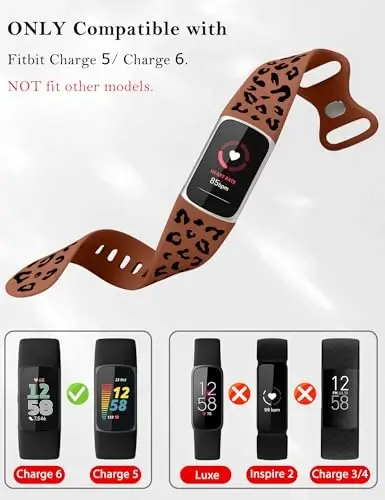 Minyee 3 Packs Leopard Engraved Band Compatible with Fitbit Charge 6 Bands/Fitbit Charge 5 Bands Women, Two-Tone Cheetah Soft Silicone Sport Designer Summer Replacement Wristband Strap for Charge 6/5 - 3