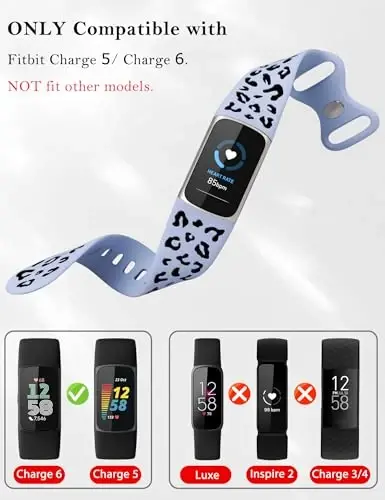 Minyee 3 Packs Leopard Engraved Band Fitbit Charge 6 Bands/Fitbit Charge 5 Bands Women, Two-Tone Cheetah Soft Silicone Sport Designer Summer Replacement Wristband Strap for Charge 6/5 bilan mos keladi - 3
