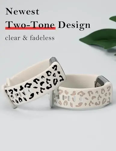 Minyee 3 Packs Leopard Engraved Band Compatible with Fitbit Charge 6 Bands/Fitbit Charge 5 Bands Women, Two-Tone Cheetah Soft Silicone Sport Designer Summer Replacement Wristband Strap for Charge 6/5 - 4