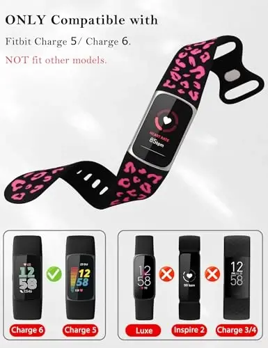 Minyee 3 Packs Leopard Engraved Band Compatible with Fitbit Charge 6 Bands/Fitbit Charge 5 Bands Women, Two-Tone Cheetah Soft Silicone Sport Designer Summer Replacement Wristband Strap for Charge 6/5 - 3