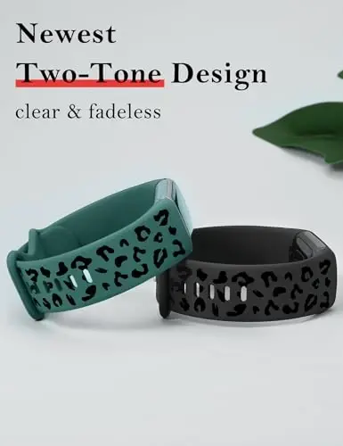 Minyee 3 Packs Leopard Engraved Band Compatible with Fitbit Charge 6 Bands/Fitbit Charge 5 Bands Women, Two-Tone Cheetah Soft Silicone Sport Designer Summer Replacement Wristband Strap for Charge 6/5 - 4