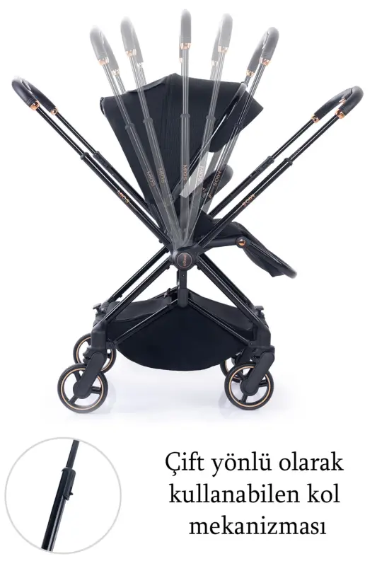 Mios Premium Qo'lda Ikki Yo'nalishli Travel System Bolalar Aravachasi Qora 2099-qora - 2