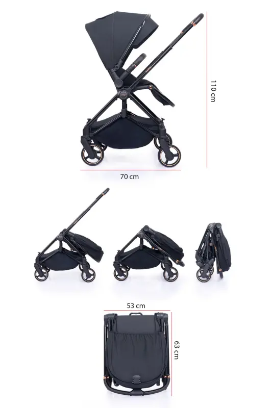 Mios Premium Qo'lda Ikki Yo'nalishli Travel System Bolalar Aravachasi Qora 2099-qora - 7