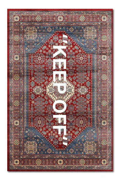 Mira 1134 Red Vintage Persian Rug Themed 'Keep Off' Textured Woven Floor Mat - RUGS MODERN HALI