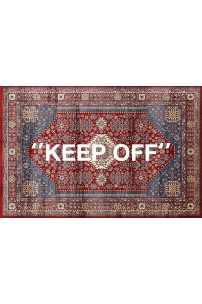 Mira 1134 Red Vintage Persian Rug Themed 'Keep Off' Textured Woven Floor Mat - 6