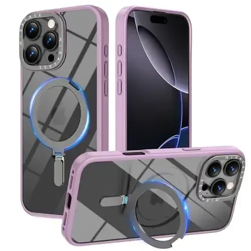 Miracase 2024 Magnetic for iPhone 16 Pro Max Case with Stand 6.9'' [Compatible with MagSafe] Gaming Phone Case for 16 ProMax Finger Sleeves with Built-in Kickstand, Light Purple 