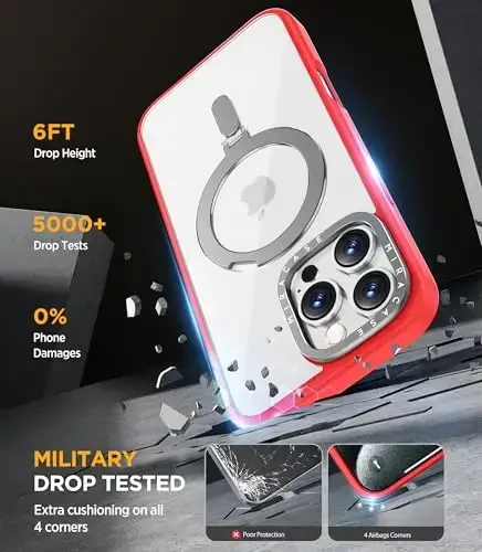 Miracase 2024 Magnetic for iPhone 16 Pro Max Case with Stand 6.9'' [Compatible with MagSafe] Shockproof Phone Case for iPhone 16 ProMax with Flexible & Reliable Built-in Kickstand, Red - 6