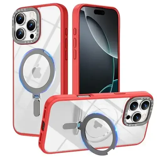 Miracase 2024 Magnetic for iPhone 16 Pro Max Case with Stand 6.9'' [MagSafe bilan mos] iPhone 16 ProMax uchun zarbaga chidamli telefon qutisi, moslashuvchan va ishonchli o'rnatilgan tayanch bilan, qizil - MIRACASE