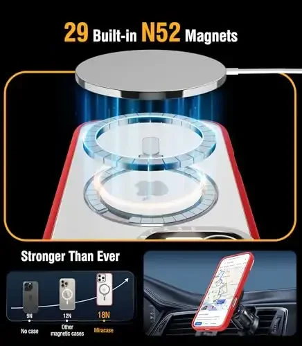 Miracase 2024 Magnetic for iPhone 16 Pro Max Case with Stand 6.9'' [MagSafe bilan mos] iPhone 16 ProMax uchun zarbaga chidamli telefon qutisi, moslashuvchan va ishonchli o'rnatilgan tayanch bilan, qizil - 3