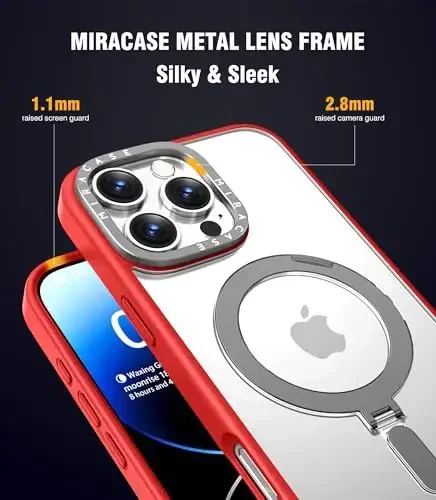 Miracase 2024 Magnetic for iPhone 16 Pro Max Case with Stand 6.9'' [MagSafe bilan mos] iPhone 16 ProMax uchun zarbaga chidamli telefon qutisi, moslashuvchan va ishonchli o'rnatilgan tayanch bilan, qizil - 5