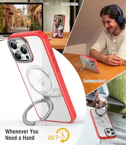 Miracase 2024 Magnetic for iPhone 16 Pro Max Case with Stand 6.9'' [MagSafe bilan mos] iPhone 16 ProMax uchun zarbaga chidamli telefon qutisi, moslashuvchan va ishonchli o'rnatilgan tayanch bilan, qizil - MIRACASE (1)