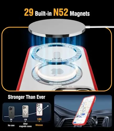 Miracase 2024 Magnetic for iPhone 16 Pro Max Case with Stand 6.9'' [MagSafe bilan mos] iPhone 16 ProMax uchun zarbaga chidamli telefon qutisi, moslashuvchan va ishonchli o'rnatilgan tayanch bilan, qizil - 3