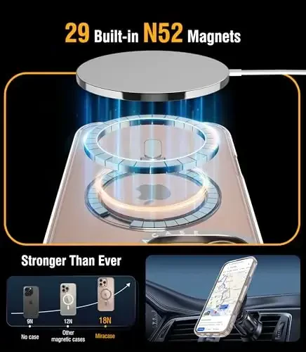 Miracase 2024 Magnetic for iPhone 16 Pro Max Case with Stand 6.9'' [MagSafe bilan mos] iPhone 16 ProMax uchun zarbaga chidamli telefon qutisi, moslashuvchan va ishonchli o'rnatilgan tayanch, shaffof - 3