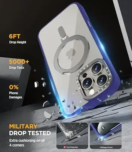 Miracase 2024 Magnetic for iPhone 16 Pro Max Case with Stand 6.9'' [MagSafe bilan mos] iPhone 16 ProMax uchun zarbaga chidamli telefon qutisi, moslashuvchan va ishonchli o'rnatilgan tayanch, to'q ko'k - 6