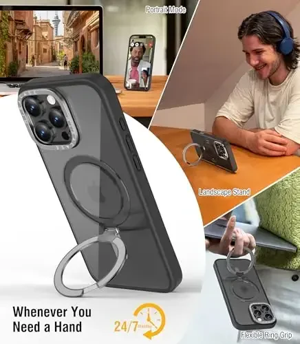 Miracase 2024 Magnetic for iPhone 16 Pro Max Case with Stand 6.9'' [MagSafe bilan mos] iPhone 16 ProMax uchun zarbaga chidamli telefon qutisi, moslashuvchan va ishonchli o'rnatilgan tirgak bilan, qora - 2