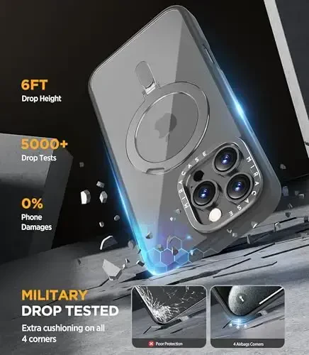 Miracase 2024 Magnetic for iPhone 16 Pro Max Case with Stand 6.9'' [MagSafe bilan mos] iPhone 16 ProMax uchun zarbaga chidamli telefon qutisi, moslashuvchan va ishonchli o'rnatilgan tirgak bilan, qora - 6