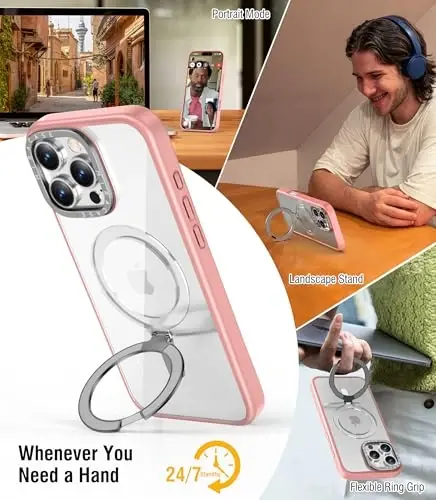 Miracase 2024 Magnetic for iPhone 16 Pro Max Case with Stand 6.9'' [MagSafe bilan mos] iPhone 16 ProMax uchun zarbaga chidamli telefon qutisi, moslashuvchan va ishonchli o'rnatilgan tirgak, och pushti - 2