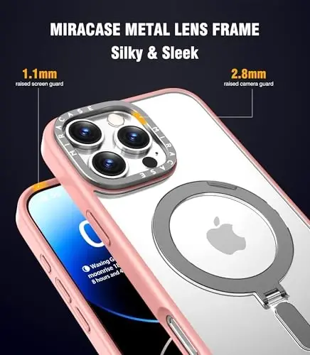 Miracase 2024 Magnetic for iPhone 16 Pro Max Case with Stand 6.9'' [MagSafe bilan mos] iPhone 16 ProMax uchun zarbaga chidamli telefon qutisi, moslashuvchan va ishonchli o'rnatilgan tirgak, och pushti - 5