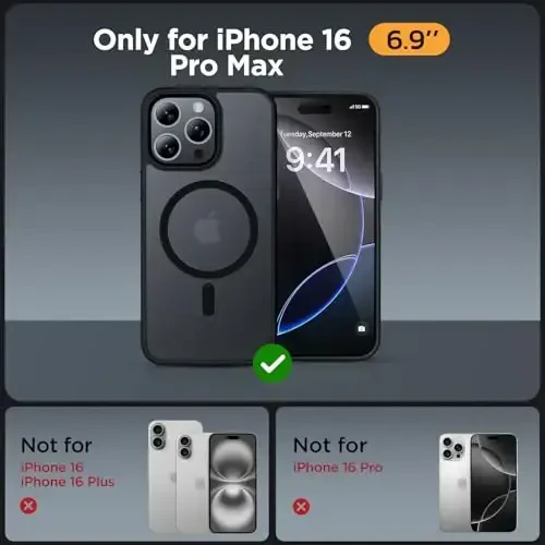 Miracase 2025 Upgraded Magnetic for iPhone 16 Pro Max Case, [Compatible with MagSafe] [Military-Grade Protection], Anti-Fingerprint, Slim Case for 16 Pro Max 6.9 inch with Screen Protector- Black - 2